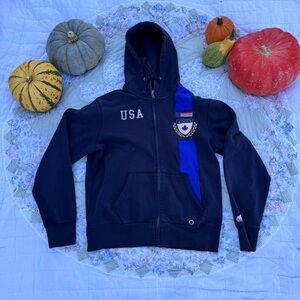 Roots Canada Navy Blue Full Zip-Up Hoodie Sweatshirt Size Medium